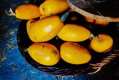 High angle view of fruits on table