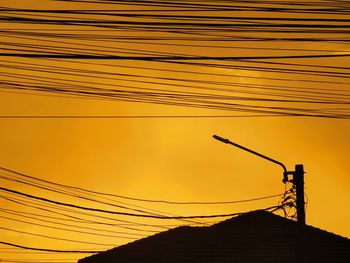 Low angle view of silhouette roof against sky during sunset
