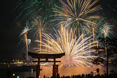 Low angle view of firework display at night