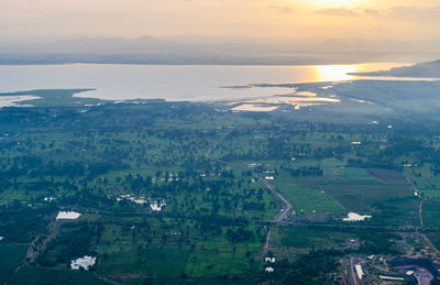 Landscape sunrise and pa sak jolasid dam at khao phra ya dern thong view point. phatthana nikhom, 