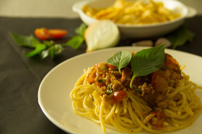 Close-up of food served in plate