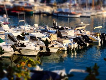 Close-up of boats in water