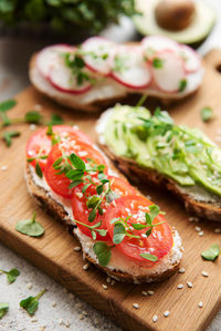 Different sandwiches with vegetables and microgreens. healthy food