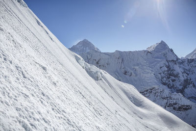 The slope of island peak in nepal's himalaya.