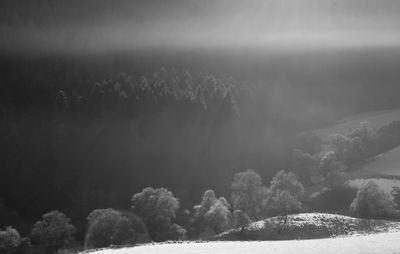 Scenic view of landscape against sky during winter