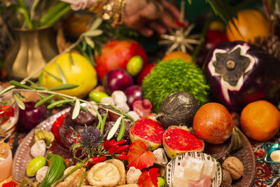 High angle view of fruits in market