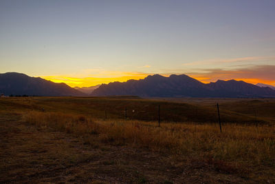 Scenic view of field against sky during sunset