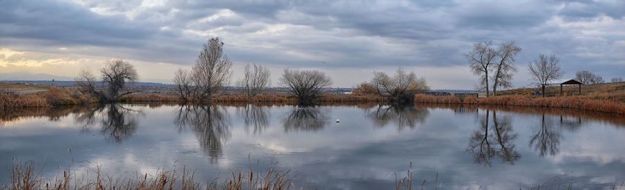 Scenic view of lake against sky