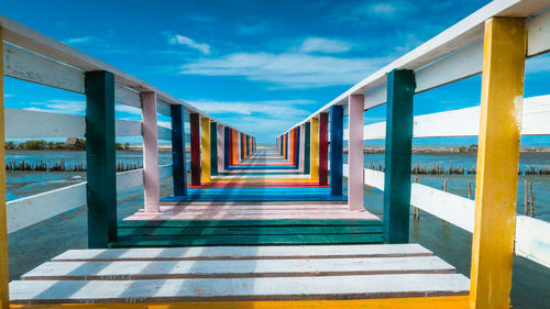 Empty corridor along calm sea