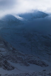 Scenic view of snow covered mountains against sky