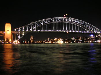 Bridge over river at night