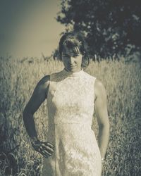 Woman standing on field