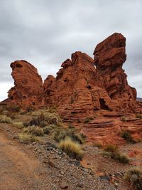 Rock formations on landscape against sky