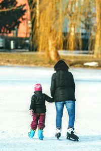 Rear view of people ice skating