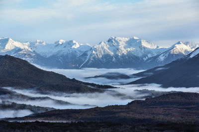 Scenic view of snowcapped mountains against sky