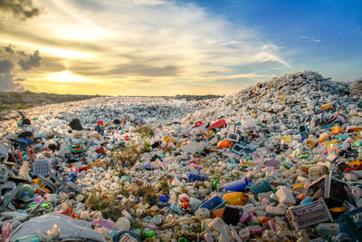 High angle view of garbage at dumping ground