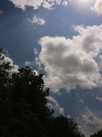 Low angle view of trees against cloudy sky