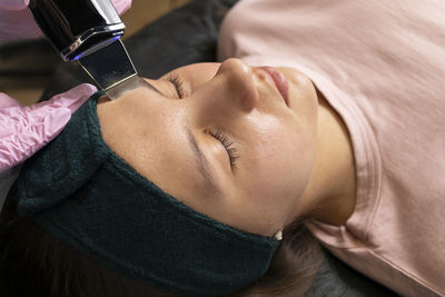 Close-up of woman with iv drip