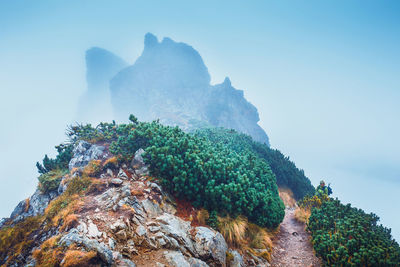 Rock formations in mountains against sky