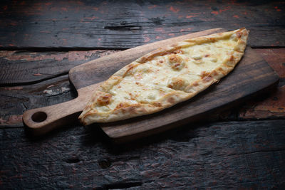 High angle view of pizza on table