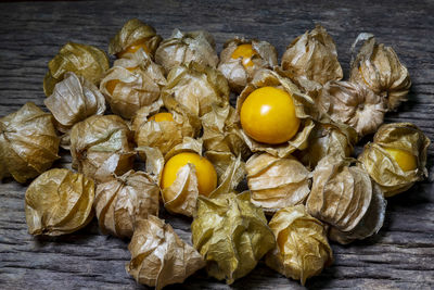 High angle view of fruits on table