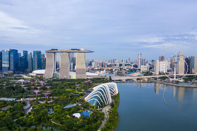 Modern buildings against sky in city