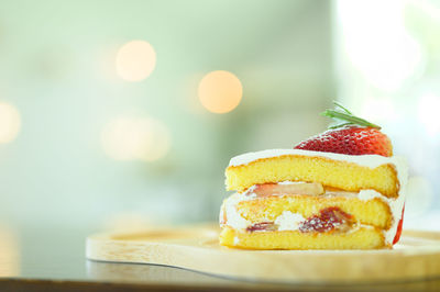Close-up of cake slice in plate