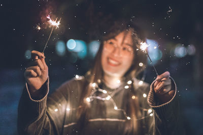Reflection of woman in sky at night
