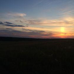 Scenic view of silhouette field against sky during sunset