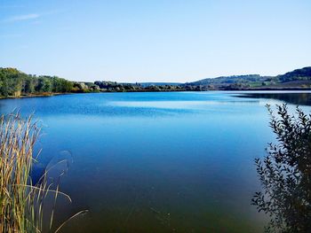 Scenic view of lake against clear sky