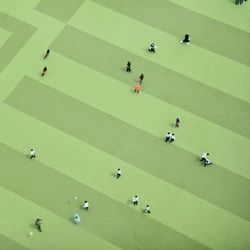 High angle view of people on sunny day