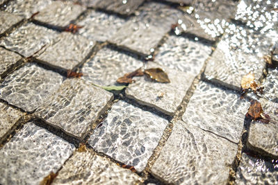 High angle view of stones on footpath