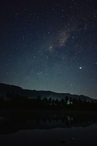Scenic view of silhouette mountain against sky at night