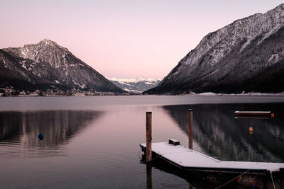 Scenic view of lake against sky during sunset