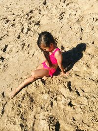 High angle view of girl on beach