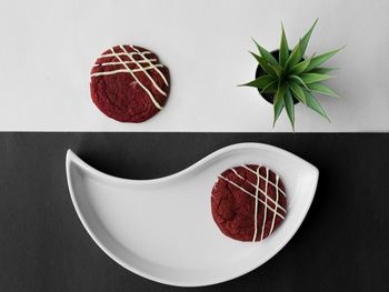 High angle view of fruits in bowl on table