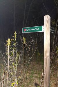 Information sign on tree trunk