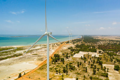 Wind turbines for electric power production on the seashore. wind power plant. jaffna, sri lanka.