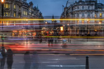 Light trails on city street at night