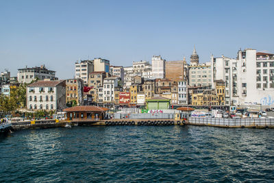 View of buildings against clear sky