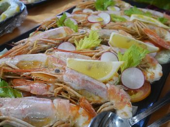 High angle view of food served in plate