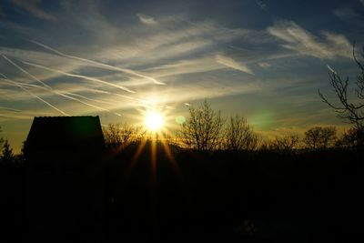 Low angle view of silhouette trees against sky at sunset
