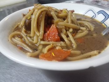 Close-up of served food in plate