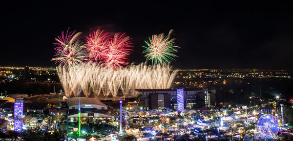 Firework display at night