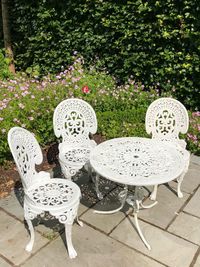 White flowers on table in garden