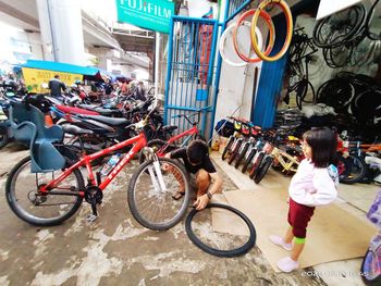 Bicycles on street in city