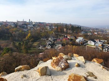 High angle view of townscape against sky