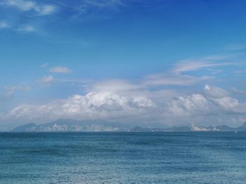 Scenic view of sea against blue sky