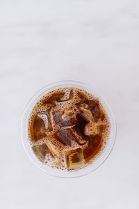 Directly above shot of coffee cup against white background