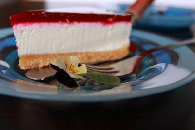 Close-up of cake in plate on table